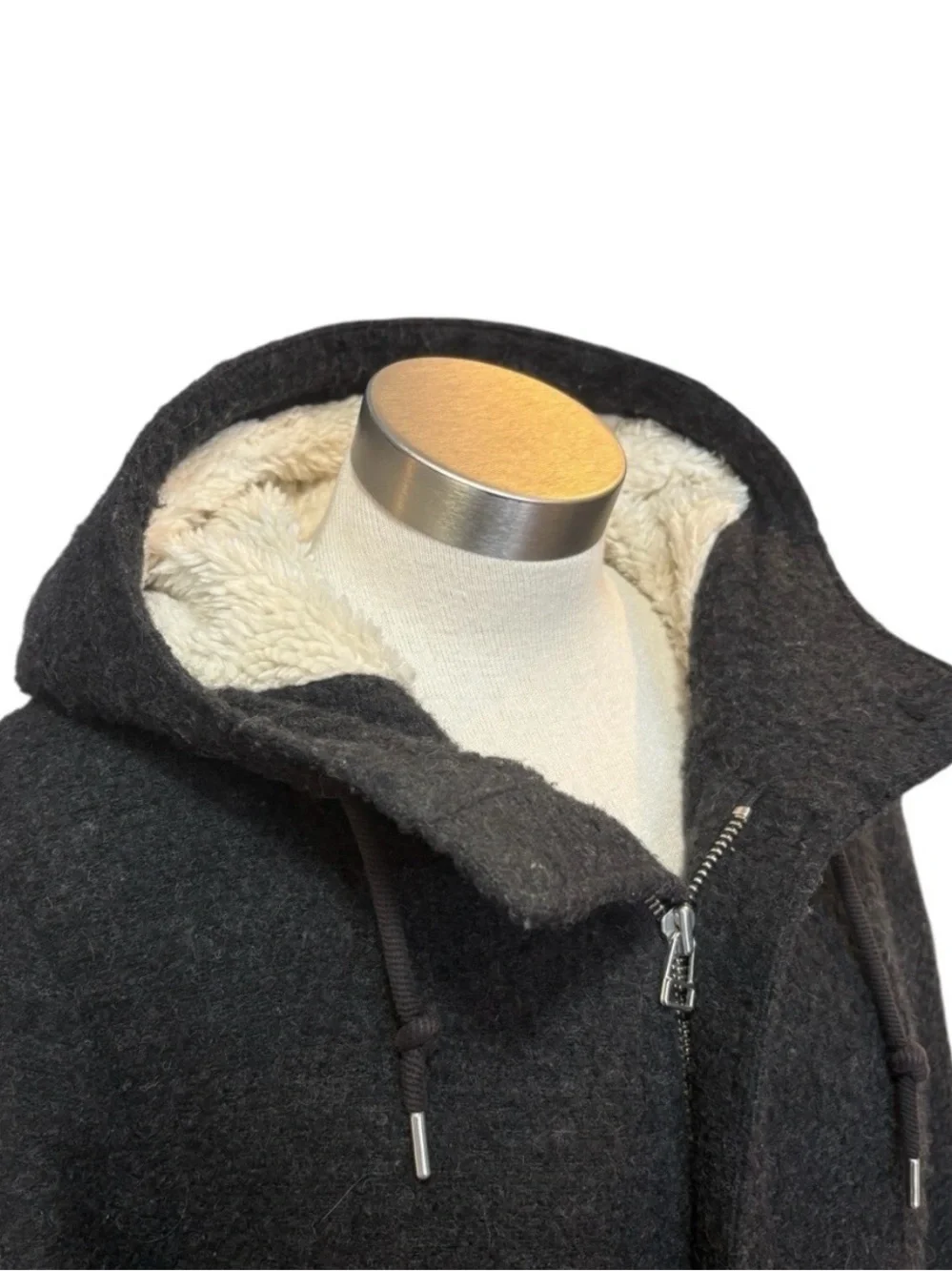 TNA Women's Charcoal Hooded Pea Coat Grey Wool Sherpa Lining Sz. M - Picture 3 of 9